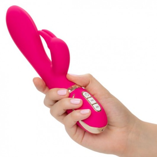 Розовый силиконовый вибратор с клиторальным отростком Signature Silicone Ultra-Soft Rabbit - 22,75 см. - California Exotic Novelties