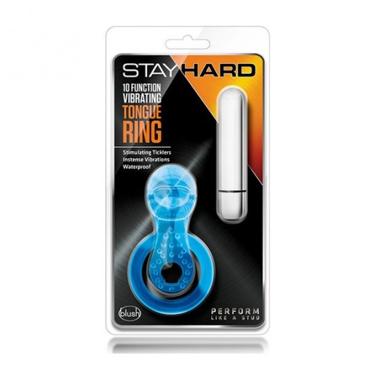 Голубое эрекционное виброкольцо 10 Function Vibrating Tongue Ring - Blush Novelties - в Саратове купить с доставкой