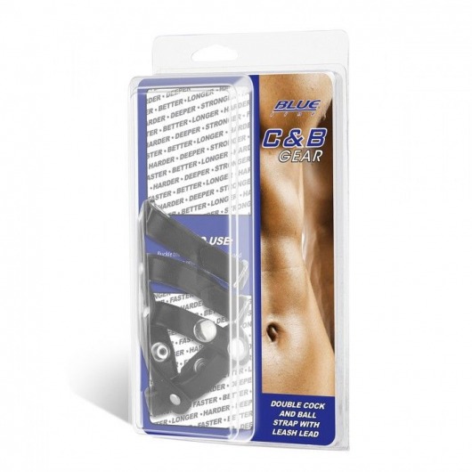 Комбинированное двойное кольцо с разделителем для мошонки и поводком - BlueLine - купить с доставкой в Саратове Комбинированное двойное кольцо с разделителем для мошонки и поводком - BlueLine - купить с доставкой в Саратове