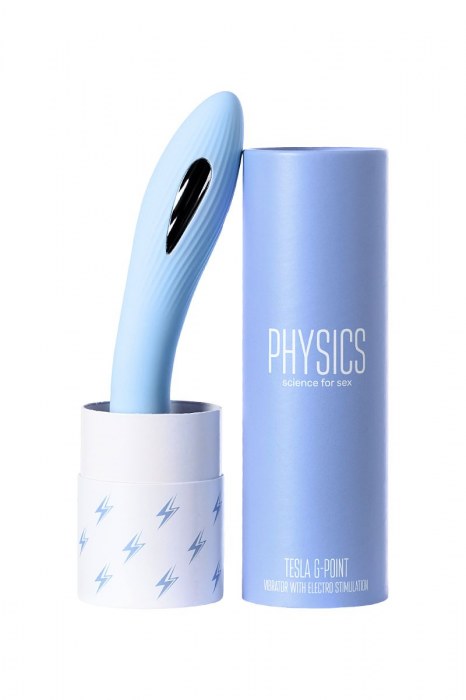 Голубой силиконовый вибратор с электростимуляцией TESLA G-POINT - 21 см. - ToyFa - купить с доставкой в Саратове