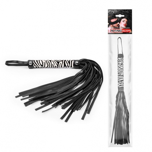 Черная многохвостовая плеть с круглой ручкой-зеброй - 39 см. - Notabu - купить с доставкой в Саратове