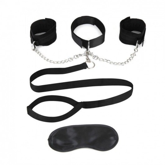 Чёрный ошейник с наручниками и поводком Collar Cuffs   Leash Set - Lux Fetish - купить с доставкой в Саратове