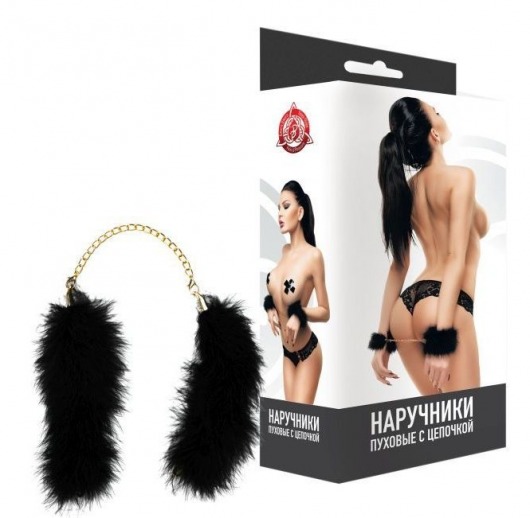 Черные пуховые наручники с цепочкой - Джага-Джага - купить с доставкой в Саратове