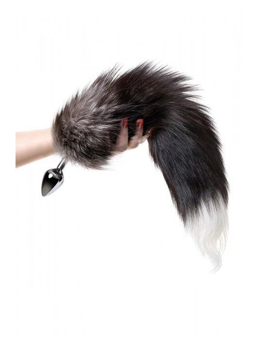 Серебристая металлическая анальная втулка с хвостом чернобурой лисы - размер S - ToyFa - купить с доставкой в Саратове