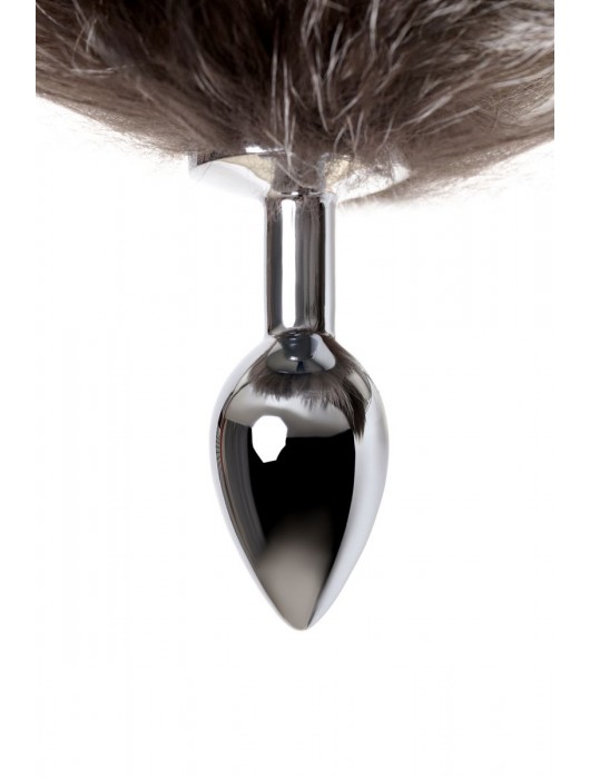 Серебристая металлическая анальная втулка с хвостом чернобурой лисы - размер S - ToyFa - купить с доставкой в Саратове