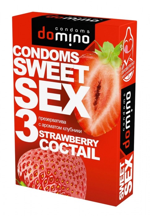 Презервативы для орального секса DOMINO Sweet Sex с ароматом клубничного коктейля  - 3 шт. - Domino - купить с доставкой в Саратове