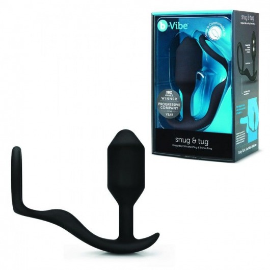 Черное эрекционное кольцо с анальным плагом Snug   Tug - b-Vibe - в Саратове купить с доставкой