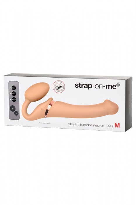 Телесный безремневой вибрострапон Silicone Bendable Strap-On M - Strap-on-me - купить с доставкой в Саратове