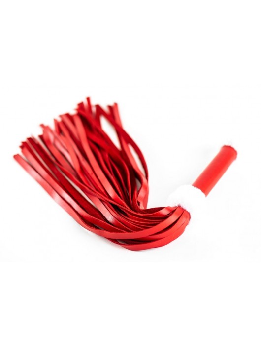 Красная плеть из натуральной кожи с белой меховой отделкой - 50 см. - БДСМ Арсенал - купить с доставкой в Саратове