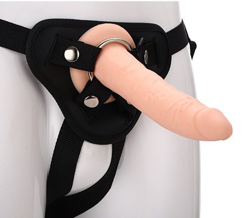 Телесный страпон на черных трусиках STRAP ON REAL DILDO - 20 см. - Dream Toys - купить с доставкой в Саратове