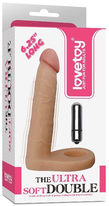 Телесная вибронасадка для двойного проникновения The Ultra Soft Double-Vibrating - 15,8 см. - Lovetoy - купить с доставкой в Саратове