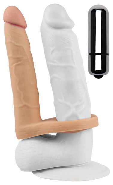 Телесная вибронасадка для двойного проникновения The Ultra Soft Double-Vibrating - 15,8 см. - Lovetoy - купить с доставкой в Саратове