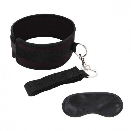 Черный ошейник с длинным поводком Collar and Leash Set - Lux Fetish - купить с доставкой в Саратове