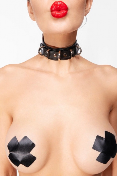 Короткий черный чокер с D-кольцами - Джага-Джага - купить с доставкой в Саратове