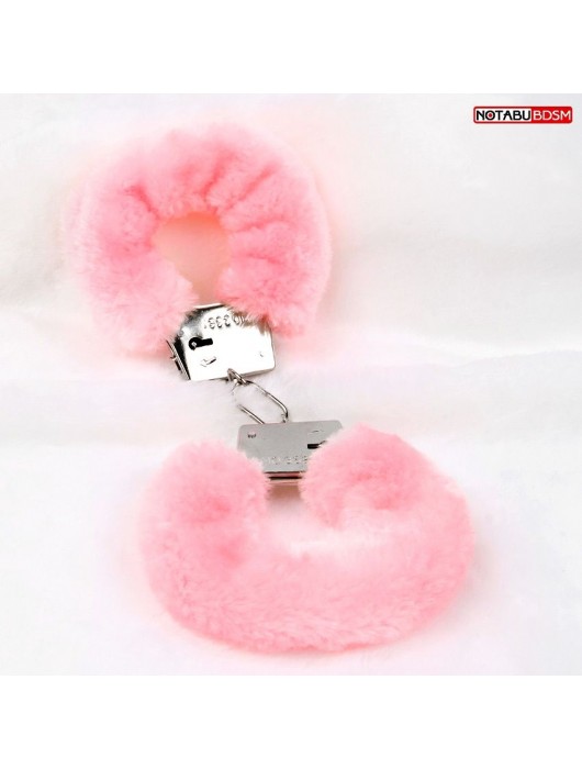 Металлические наручники с мягкой нежно-розовой опушкой - Notabu - купить с доставкой в Саратове