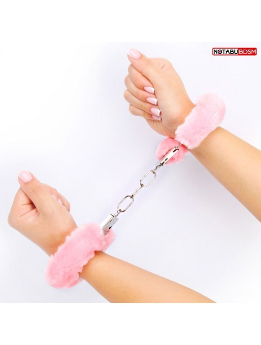 Металлические наручники с мягкой нежно-розовой опушкой - Notabu - купить с доставкой в Саратове