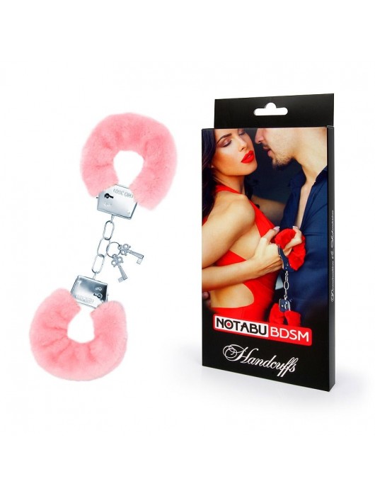 Металлические наручники с мягкой нежно-розовой опушкой - Notabu - купить с доставкой в Саратове
