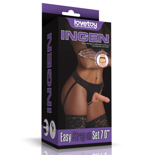 Телесная насадка с черными трусиками Easy Strapon Set 7.0 - 18 см. - Lovetoy - купить с доставкой в Саратове