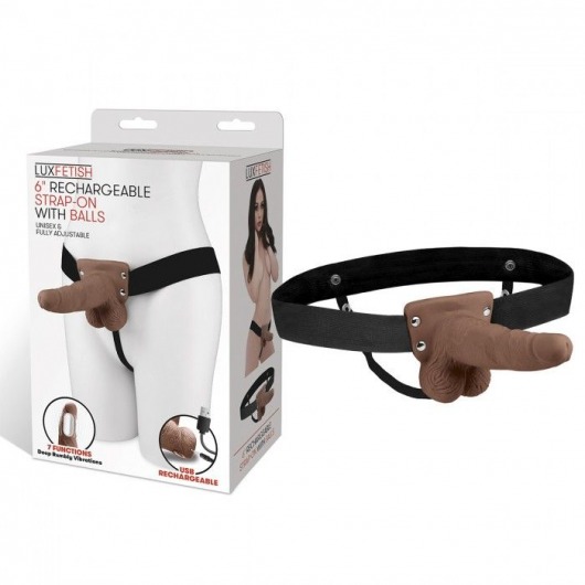 Коричневый перезаряжаемый вибрострапон - 18 см. - Lux Fetish - купить с доставкой в Саратове