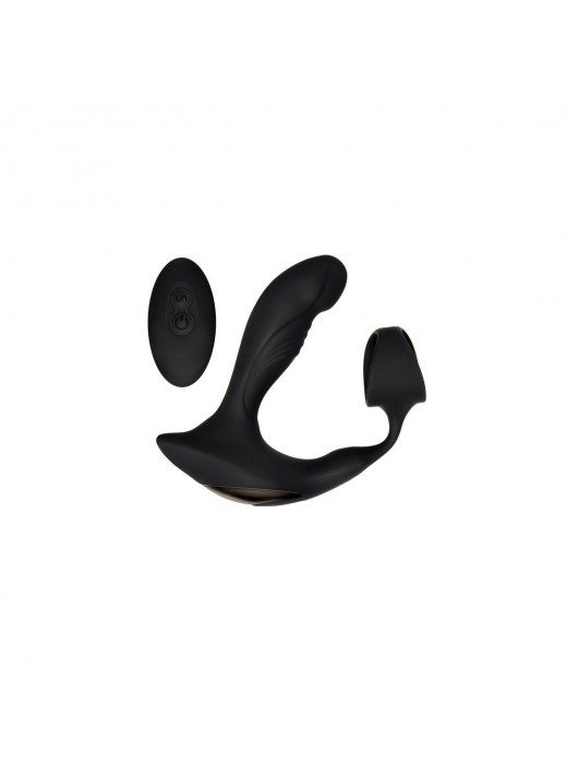 Черный вибромассажер простаты с эрекционным кольцом Strapped   Tapped - Zero Tolerance - в Саратове купить с доставкой