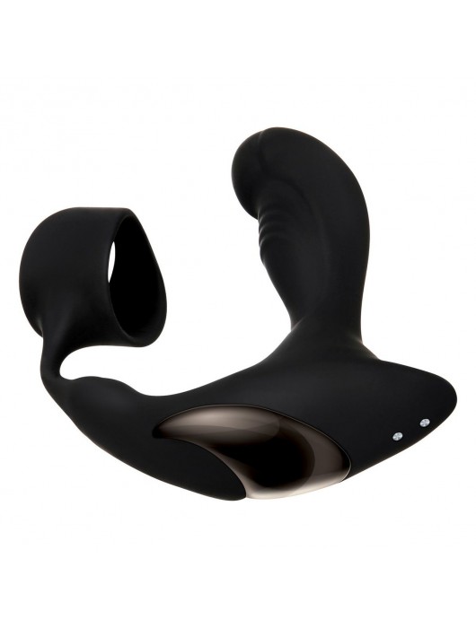 Черный вибромассажер простаты с эрекционным кольцом Strapped   Tapped - Zero Tolerance - в Саратове купить с доставкой