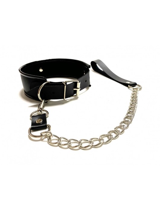 Черный ошейник с поводком из эко-кожи - БДСМ Арсенал - купить с доставкой в Саратове