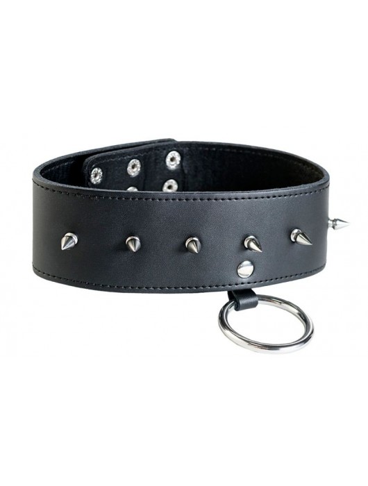 Чёрный кожаный ошейник с шипами - ToyFa - купить с доставкой в Саратове