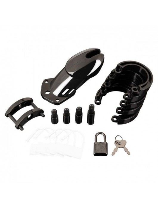 Черная акриловая клетка целомудрия для члена с замком - BlueLine - купить с доставкой в Саратове