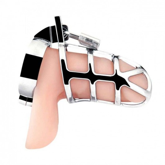 Серебристая металлическая клетка для члена с замком Enslave Cock Cage - BlueLine - купить с доставкой в Саратове