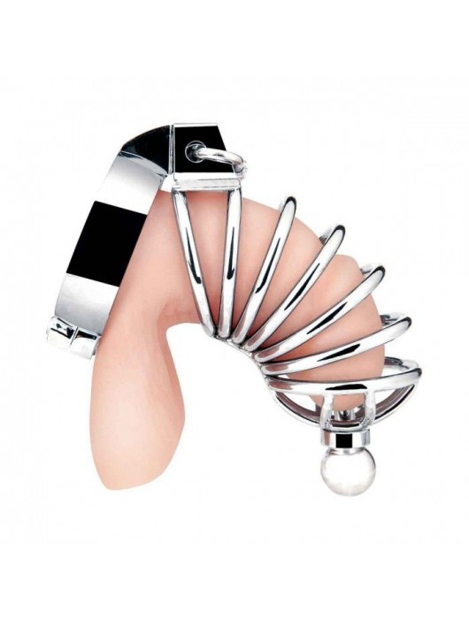 Серебристая клетка для члена Urethral Play Cage - BlueLine - купить с доставкой в Саратове