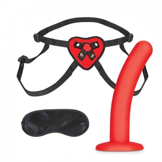 Красный поясной фаллоимитатор Red Heart Strap on Harness   5in Dildo Set - 12,25 см. - Lux Fetish - купить с доставкой в Саратове