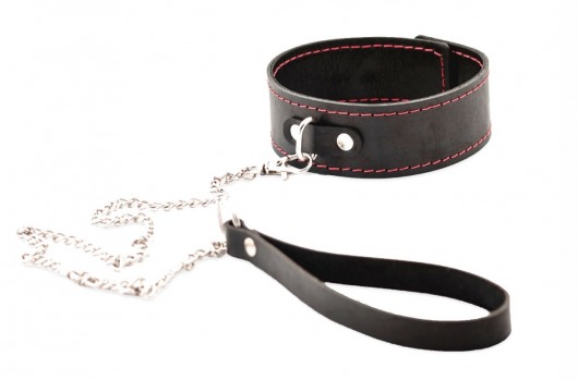 Черный широкий ошейник с красной строчкой и поводком - Crazy Handmade - купить с доставкой в Саратове Черный широкий ошейник с красной строчкой и поводком - Crazy Handmade - купить с доставкой в Саратове