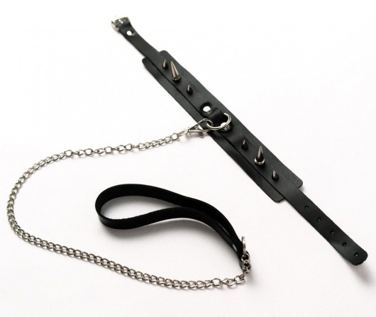 Черный ошейник с шипами и поводком - Crazy Handmade - купить с доставкой в Саратове