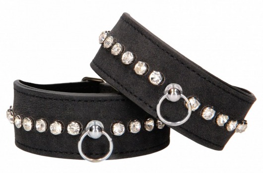 Черные наручники Diamond Studded Wrist Cuffs - Shots Media BV - купить с доставкой в Саратове