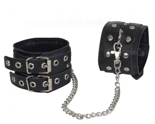 Чёрные кожаные оковы, соединенные цепочкой - Sitabella - купить с доставкой в Саратове