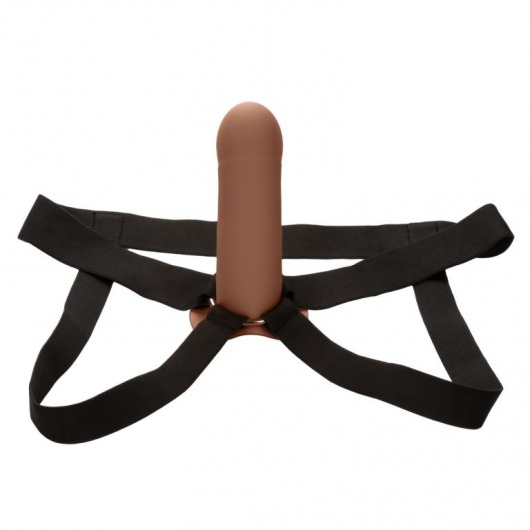 Коричневый фаллопротез из силикона Extension with Harness - 15,75 см. - California Exotic Novelties - купить с доставкой в Саратове