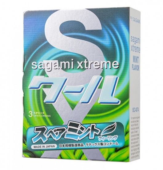 Презервативы Sagami Xtreme Mint с ароматом мяты - 3 шт. - Sagami - купить с доставкой в Саратове