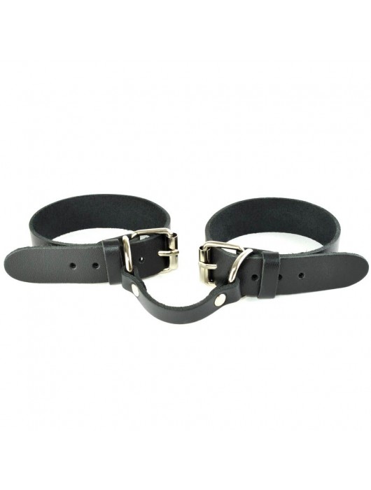 Черные кожаные наручники со съемной красной опушкой - Sitabella - купить с доставкой в Саратове