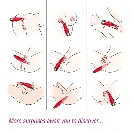 Красный стимулятор эрогенных зон с раздвоенным концом - 23,5 см. - Silicone Toys