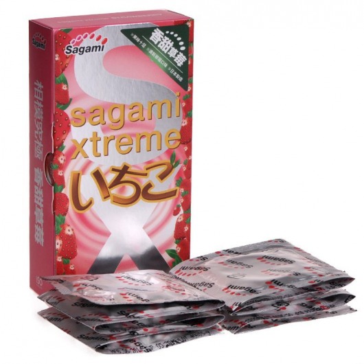 Презервативы Sagami Xtreme Strawberry c ароматом клубники - 10 шт. - Sagami - купить с доставкой в Саратове