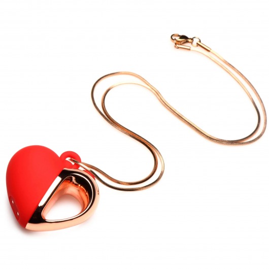 Красное ожерелье с подвеской-вибратором 10X Vibrating Silicone Heart Necklace - XR Brands