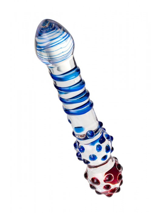 Двусторонний стеклянный фаллос с синей спиралью - 21 см. - Sexus