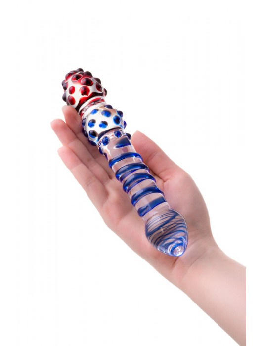 Двусторонний стеклянный фаллос с синей спиралью - 21 см. - Sexus