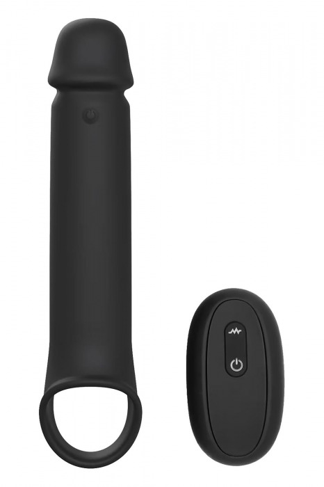 Черная насадка-удлинитель с вибрацией Vibrating Extender With Remote - Dream Toys - в Саратове купить с доставкой