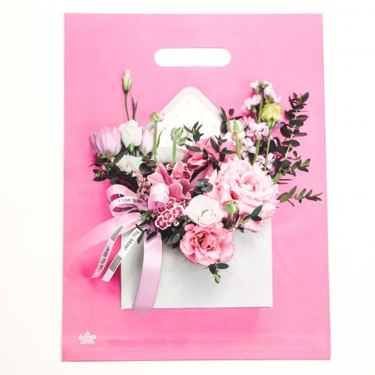 Розовый пакет с цветочным принтом и вырубной ручкой (40х31 см) - Сима-Ленд - купить с доставкой в Саратове
