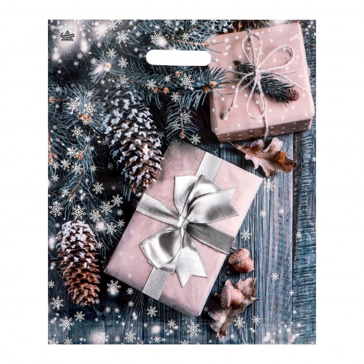 Новогодний пакет с принтом в виде подарков и вырубной ручкой (45х38 см) - Сима-Ленд - купить с доставкой в Саратове