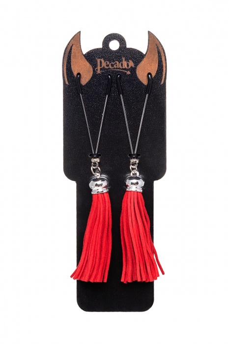 Зажимы на соски «Вилки» с красными кисточками из замши - Pecado - купить с доставкой в Саратове
