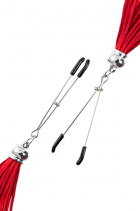 Зажимы на соски «Вилки» с красными кисточками из замши - Pecado - купить с доставкой в Саратове