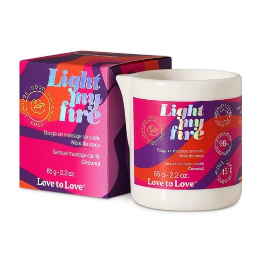 Массажная свеча Light My Fire Coconut с ароматом кокоса - 65 гр. - Love to Love - купить с доставкой в Саратове