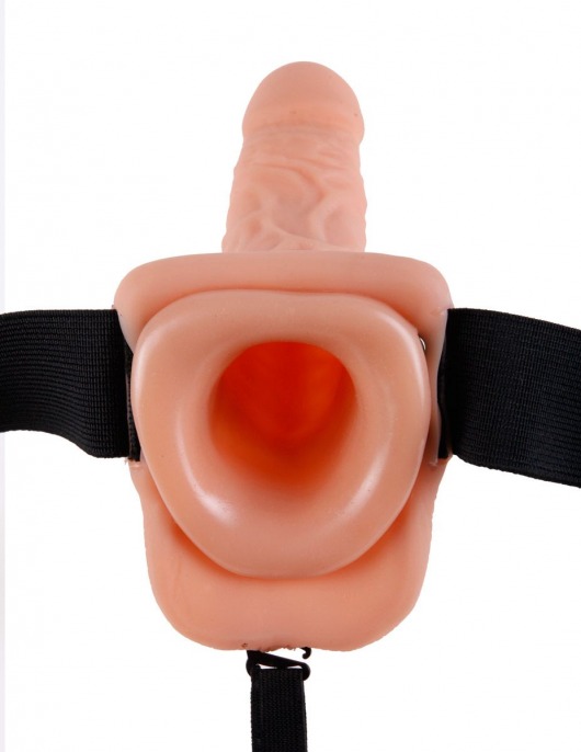 Телесный полый страпон с вибрацией Vibrating Hollow Strap-On with Balls - 24 см. - Pipedream - купить с доставкой в Саратове
